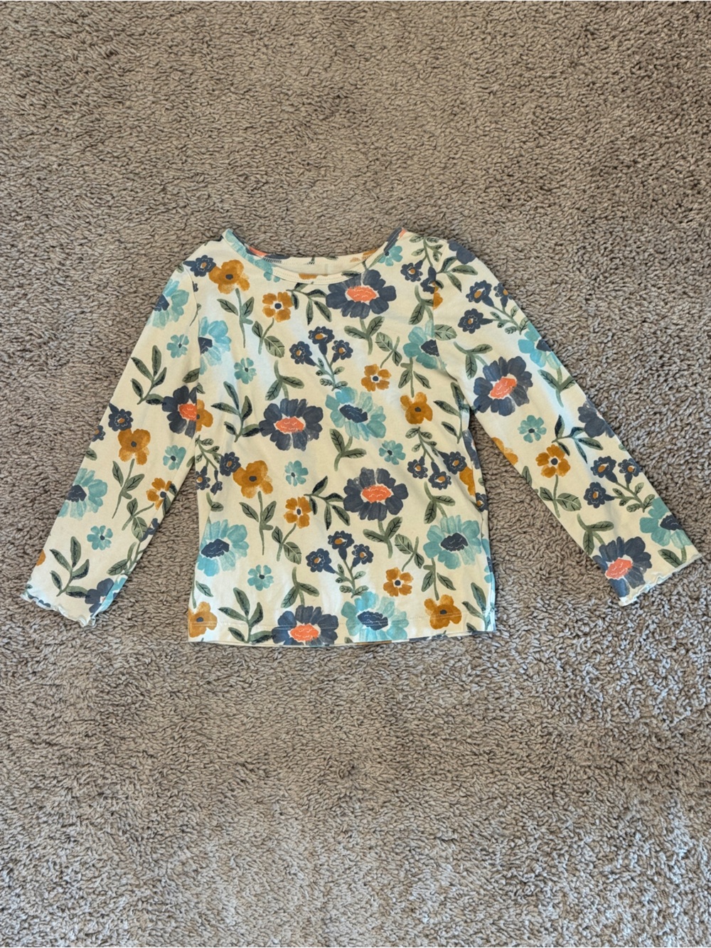 Carter's Cream Long-Sleeve Floral Tee with Blue, Mustard & Coral Flowers
